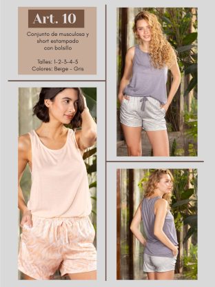 CONJUNTO DE MUSCULOSA Y SHORT ESTAMPADO CON BOLSILLO FRASHE DREAMS - Cod 10