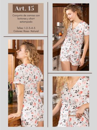 CONJUNTO DE CAMISA CON BOTONES Y SHORT ESTAMPADO FRASHE DREAMS - Cod 15