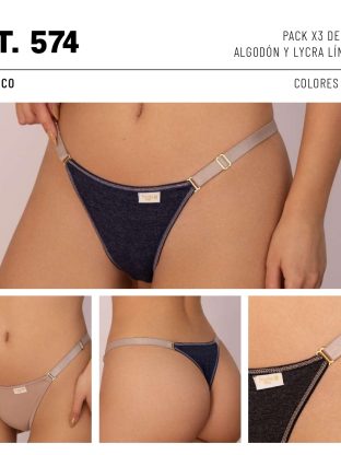 PACK X 3 DE TANGA DE ALGODÓN Y LYCRA. LINEA DENIM FRASHE - Cod 574