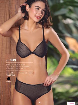 CONJUNTO TAZA SOFT TRIÁNGULO DE MICROFIBRA Y PLUMETI CON CULOTE  FRASHE - Cod 649