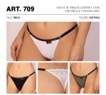 PACK X 3 DE TANGA DE ALGODÓN Y LYCRA CON PUNTILLA Y CINTURA LUREX FRASHE - Cod 709