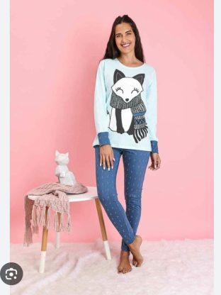 PIJAMA REMERA Y PANTALÓN DE JERSEY DE ALGODÓN GEORGETTE - Cod 361