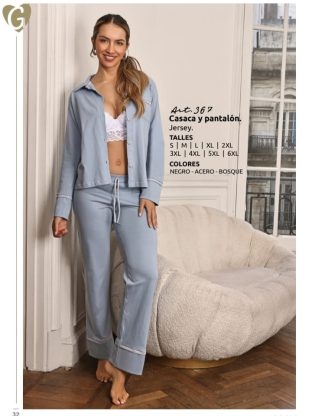PIJAMA CASACA Y PANTALÓN DE JERSEY DE ALGODÓN GEORGETTE - Cod 367