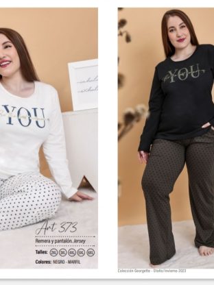 PIJAMA REMERA Y PANTALÓN DE JERSEY DE ALGODÓN GEORGETTE - Cod 373