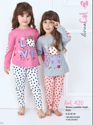 PIJAMA DE NIÑA REMERA Y PANTALÓN CHUPIN DE MODAL GEORGETTE - Cod 420