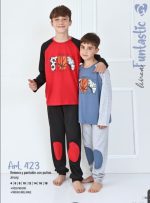 PIJAMA DE NIÑO REMERA Y PANTALÓN CON PUÑOS DE JERSEY DE ALGODÓN GEORGETTE - Cod 423