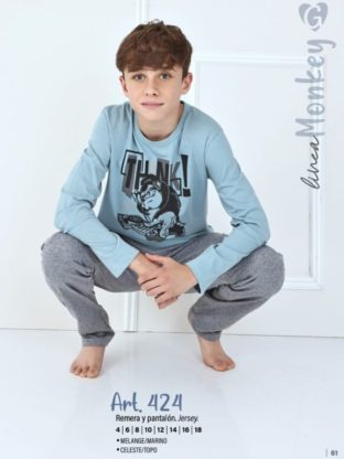 PIJAMA DE NIÑO REMERA Y PANTALÓN DE JERSEY DE ALGODÓN GEORGETTE - Cod 424