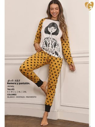 PIJAMA REMERA Y PANTALÓN BABUCHA DE JERSEY DE ALGODÓN GEORGETTE - Cod 468