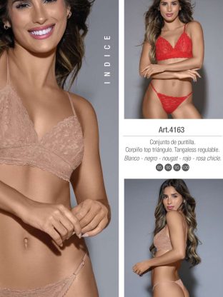 CONJUNTO DE PUNTILLA. CORPIÑO TOP TRIÁNGULO. TANGALESS. LARA - Cod 4163