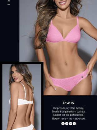 CONJUNTO MICROFIBRA FANTASIA. CORPIÑO TRIÁNGULO SOFT SIN PUSH UP, DIJE PERSONALIZADO. COLALESS. LARA - Cod 4175