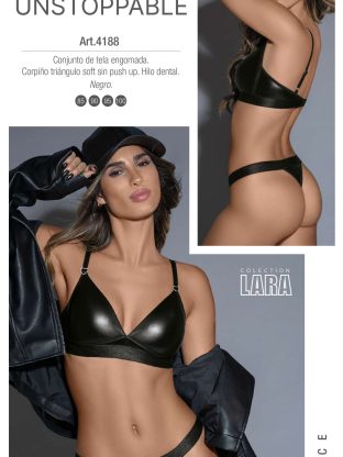CONJUNTO DE TELA ENGOMADA. CORPINO TRIÁNGULO SOFT SIN PUSH UP. HILO DENTAL. LARA - Cod 4188