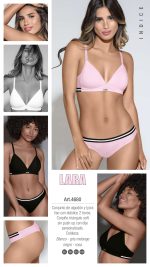 CONJUNTO TRIÁNGULO DE ALGODÓN Y LYCRA LISO CON DIJE PERSONALIZADO Y ELÁSTICO 2 TONOS. COLALESS. LARA - Cod 4680