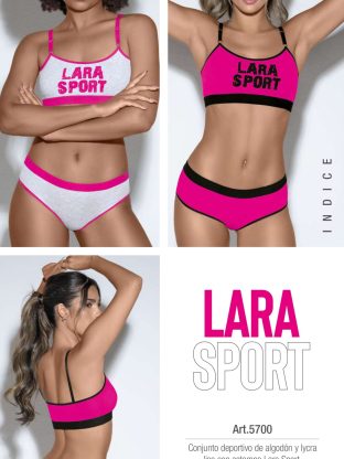 CONJUNTO DEPORTIVO DE ALGODÓN Y LYCRA CON ESTAMPA LARA SPORT. CORPIÑO TOP. CULOTTE. LARA - Cod 5700
