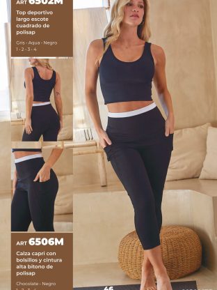 CALZA CAPRI CON BOLSILLOS Y CINTURA ALTA BITONO DE POLISAP MOZIONE - Cod 6506