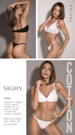 CONJUNTO DE ALGODON Y LYCRA. CORPIÑO TRIANGULO SOFT SIN PUSH UP CON DIJE PERSONALIZADO. TANGALESS REGULABLE SIGRY - Cod 5955