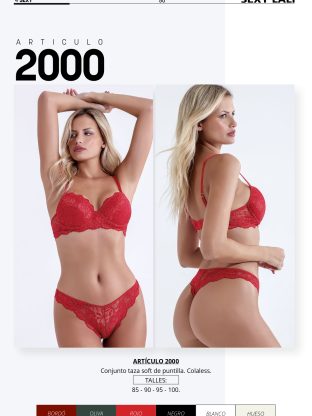 CONJUNTO TAZA SOFT DE PUNTILLA CON COLALESS SEXY LALI - Cod 2000