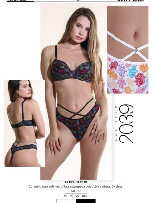 CONJUNTO TAZA SOFT MICROFIBRA ESTAMPADA COLALESS DOBLE CINTURA SEXY LALI - Cod 2039