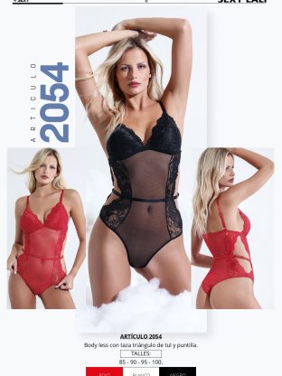 BODY LESS TAZA TRIÁNGULO DE TULL Y PUNTILLA SEXY LALI - Cod 2054