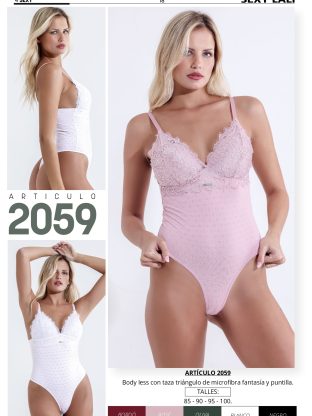 BODY LESS CON TAZA TRIÁNGULO DE MICROFIBRA FANTASIA Y PUNTILLA SEXY LALI - Cod 2059