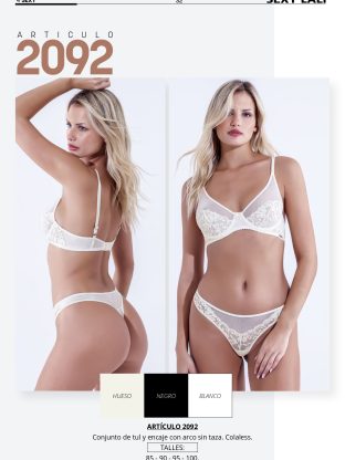 CONJUNTO DE TUL Y ENCAJE CON ARCO SIN TAZA COLALESS SEXY LALI - Cod 2092