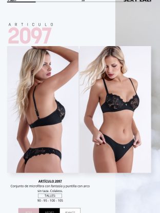 CONJUNTO MICROFIBRA FANTASIA Y PUNTILLA CON ARCO SIN TAZA CON COLALESS SEXY LALI - Cod 2097