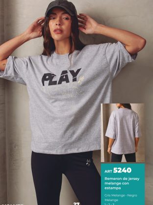 REMERÓN DE JERSEY MELANGE CON ESTAMPA SHEDYL - Cod 5240