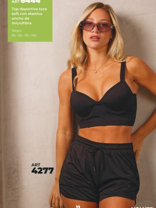 TOP DEPORTIVO TAZA SOFT CON ELÁSTICO ANCHO DE MICROFIBRA  SHEDYL - Cod 6444