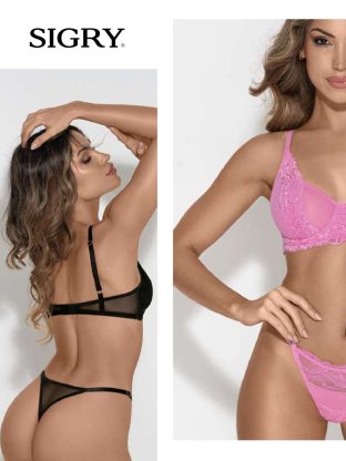 CONJUNTO DE PUNTILLA Y TUL. CORPIÑO CON ARCO. TANGALESS REGULABLE. SIGRY - Cod 1845
