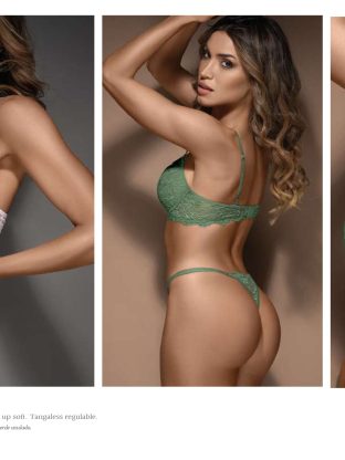 CONJUNTO DE PUNTILLA CON DIJES STRASS. CORPIÑO PUSH UP SOFT. TANGALESS. SIGRY - Cod 1905