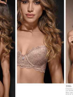 CONJUNTO DE PUNTILLA. CORPIÑO PUSH UP SOFT CON DETALLE DE GLITTER Y DIJE. COLALESS. SIGRY - Cod 1906