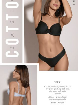 CONJUNTO DE ALGODON Y LYCRA. CORPIÑO PUSH UP SOFT CON DIJE PERSONALIZADO. COLALESS SIGRY - Cod 5950