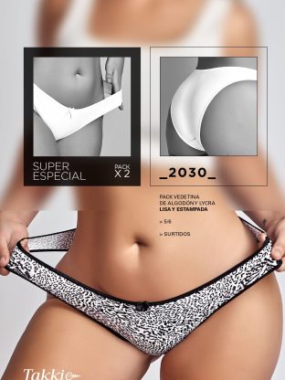 PACK X 2 VEDETINA DE ALGODÓN Y LYCRA LISA Y ESTAMPADA TAKKI - Cod 2030
