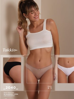 PACK X 3 VEDETINA CON MOÑO DE ALGODÓN Y LYCRA LISA  TAKKI - Cod 2040