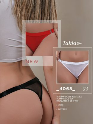 PACK X 3 TANGALESS REGULABLE DE MICROTUL CON BRETEL ANCHO DE 20 MM  TAKKI - Cod 4068