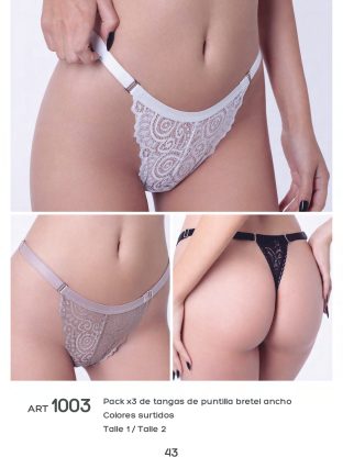 PACK X 3 TANGA DE PUNTILLA CON BRETEL ANCHO  UAILEE - Cod 1003
