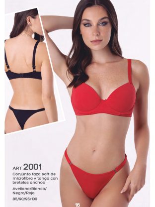 CONJUNTO TAZA SOFT DE MICROFIBRA Y TANGA CON BRETELES ANCHOS UAILEE - Cod 2001