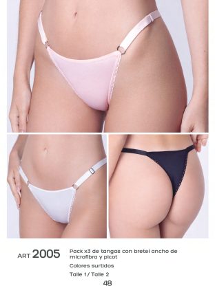 PACK X 3 DE TANGAS CON BRETEL ANCHO DE MICROFIBRA Y PICOT UAILEE - Cod 2005