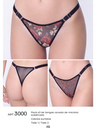 PACK X 3 DE TANGA CAVADA DE MICROTUL SUBLIMADO UAILEE - Cod 3000