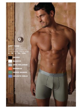 BÓXER DE ALGODÓN CON ELASTANO. LISO, ANATÓMICO. PINZA CENTRAL Y PIERNA LARGA XY - Cod 1389