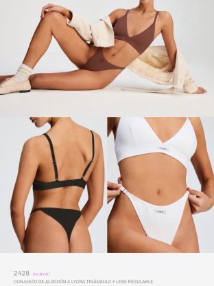 CONJUNTO DE ALGODÓN Y LYCRA TRIÁNGULO Y LESS REGULABLE BRIGITTE - Cod 2428