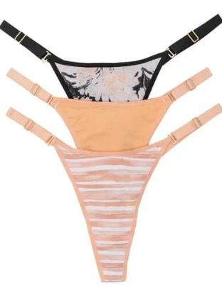 PACK X 3 DE TANGA CAVADA DE ALGODÓN Y LYCRA ESTAMPADO DURAZNO. BRETEL ANCHO  FRASHE - Cod 5004