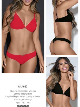 CONJUNTO DE ALGODÓN Y LYCRA CON DIJE PERSONALIZADO. CORPIÑO TRIÁNGULO SOFT SIN PUSH UP. COLALESS. LARA - Cod 4650