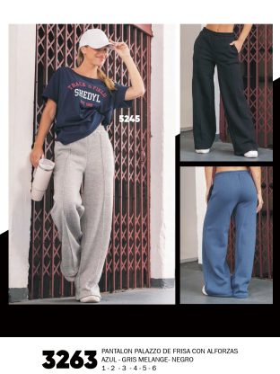 PANTALÓN PALAZZO DE FRIZA CON ALFORZAS SHEDYL - Cod 3263